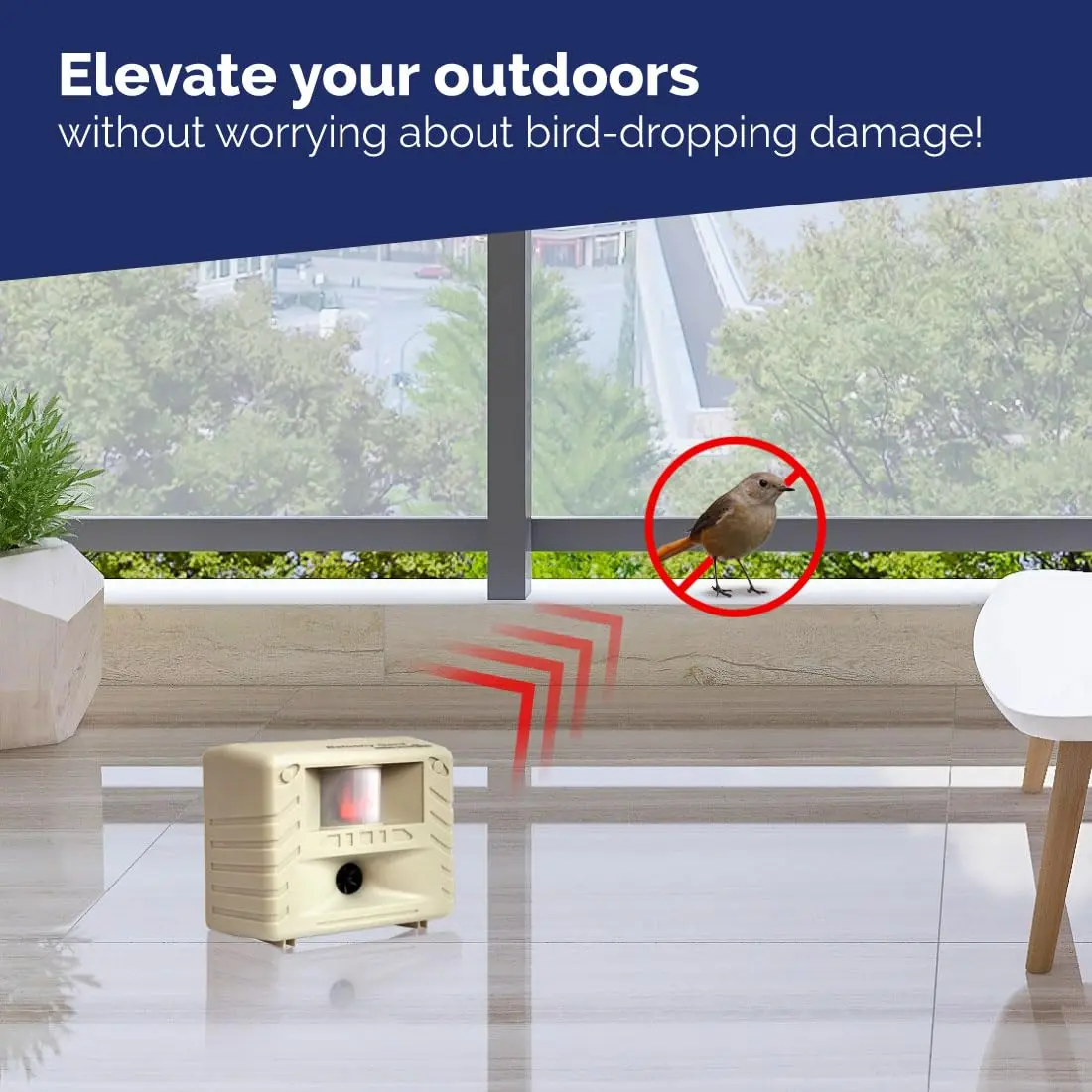 Bird-X Balcony Gard Ultrasonic Bird Preventer, Outdoor Bird Decoy with Motion-Sensor, Covers up to 900 sq. ft., 15-25 kHz Frequency | Humane Bird Deterrent - view 8