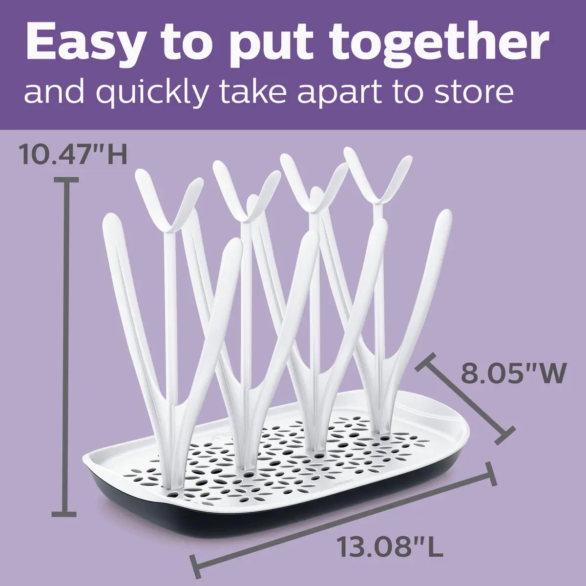 Philips Avent Drying Rack White SCF149/00 | Fits 8 Bottles, Nipples, Pump Parts & Accessories | 33cm (13.1") Long - view 5