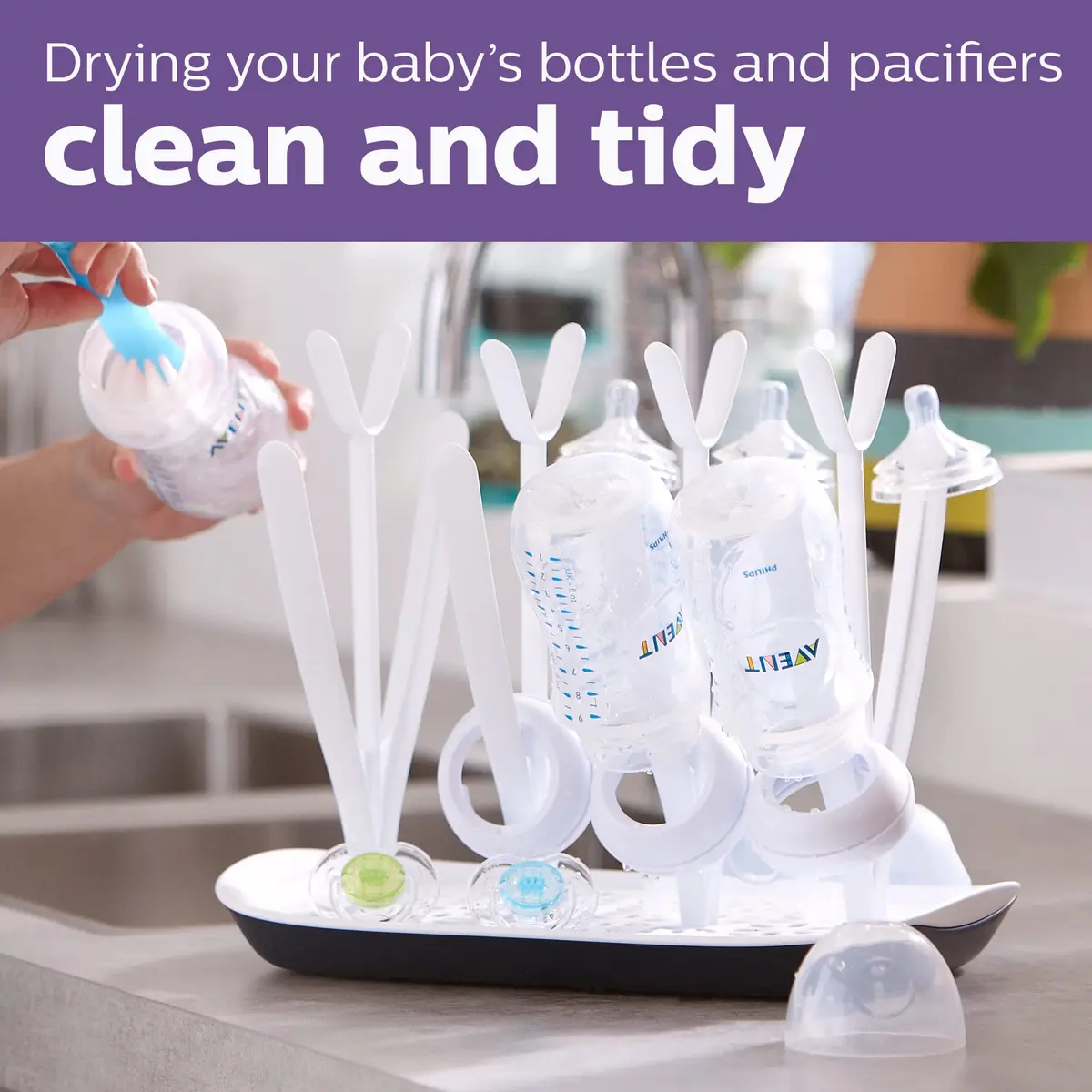 Philips Avent Drying Rack White SCF149/00 | Fits 8 Bottles, Nipples, Pump Parts & Accessories | 33cm (13.1") Long - view 2