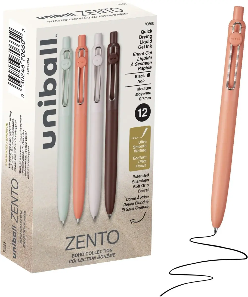 Uni-Ball Zento Liquid Gel Ink Retractable Pens, Medium Point (0.7mm), Boho Barrels, Black Ink, 144 Count | Smooth Writing Gel Pens for Students & Office - main product image