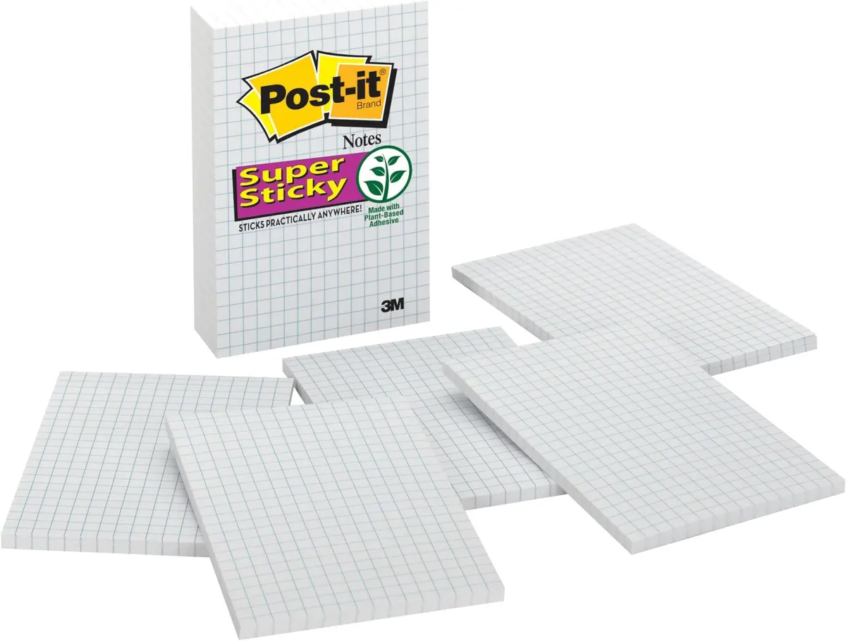 Post-it Super Sticky Notes 4x6 in | 3 Pads, 2X Stickiness, Blue Grid Lines, Recyclable - main product image