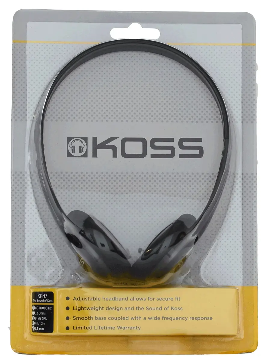 Koss KPH7 Lightweight Portable Headphones, Black (Pack of 6) | 4 ft Cord, 32 Ohm Impedance - view 2
