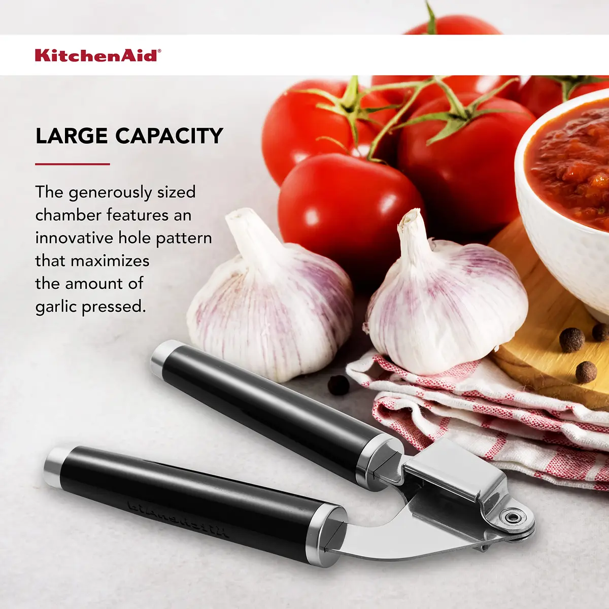 KitchenAid Garlic Press One Size (Pack of 12) | Rust-Resistant Stainless Steel, Large Capacity, Dishwasher Safe - view 4