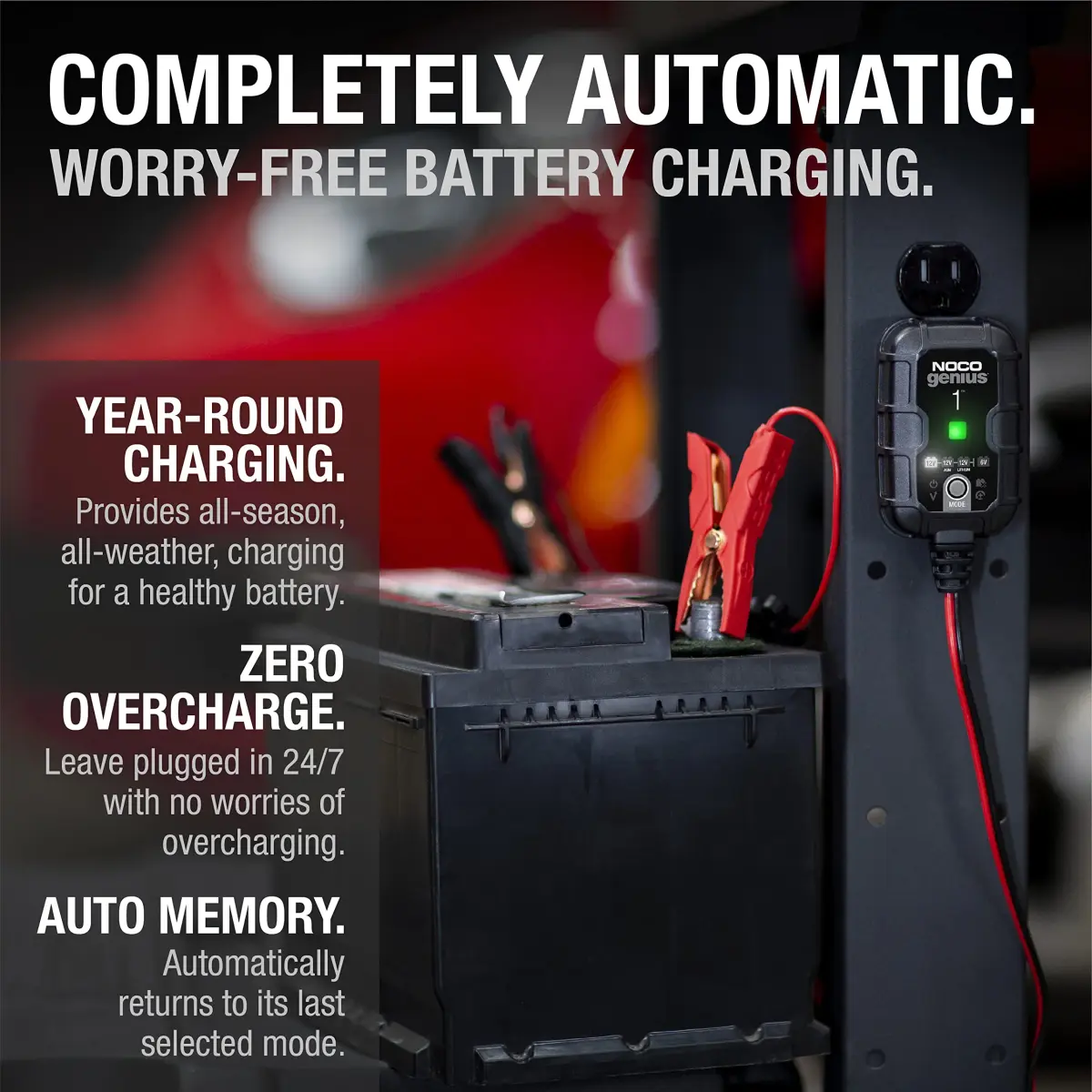 NOCO GENIUS1 1A 6V/12V Smart Battery Charger – Automatic Maintainer, Trickle Charger & Desulfator 156g (5.5oz) | Charges Dead Batteries - view 7