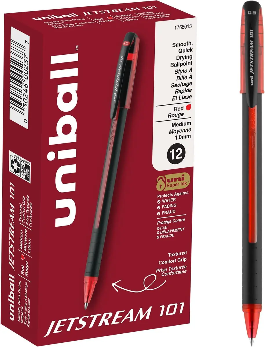 Uni-Ball Jetstream 101 Ballpoint Pen, Medium Point (1.0mm), Red (Pack of 144) | Smooth Ink Flow - main product image
