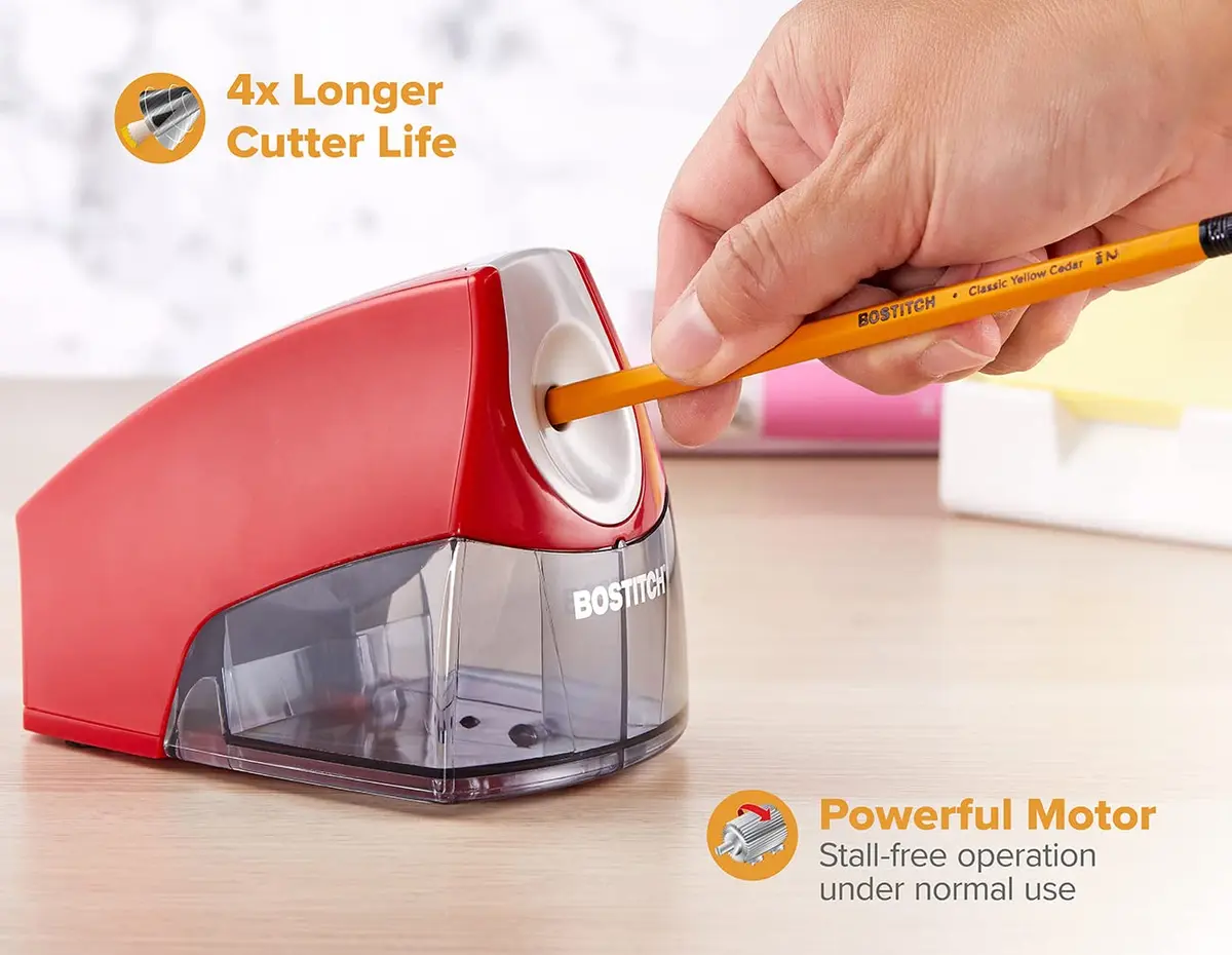 Bostitch Office Electric Pencil Sharpener for Classroom & Desk Use, Heavy-Duty Stall-Free Motor, High-Capacity Shavings Tray, Red | 6 Pack - view 2