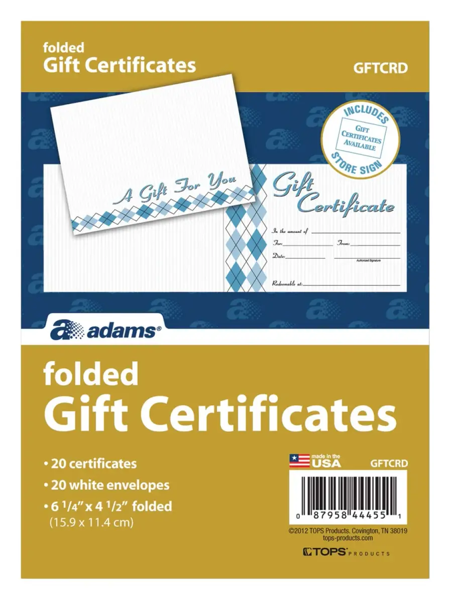 Adams Gift Certificate Cards, 20 Folded Cards and Envelopes, 6.25 x 4.50 Inches, White (Pack of 8) | Premium Card Stock for Business - view 2