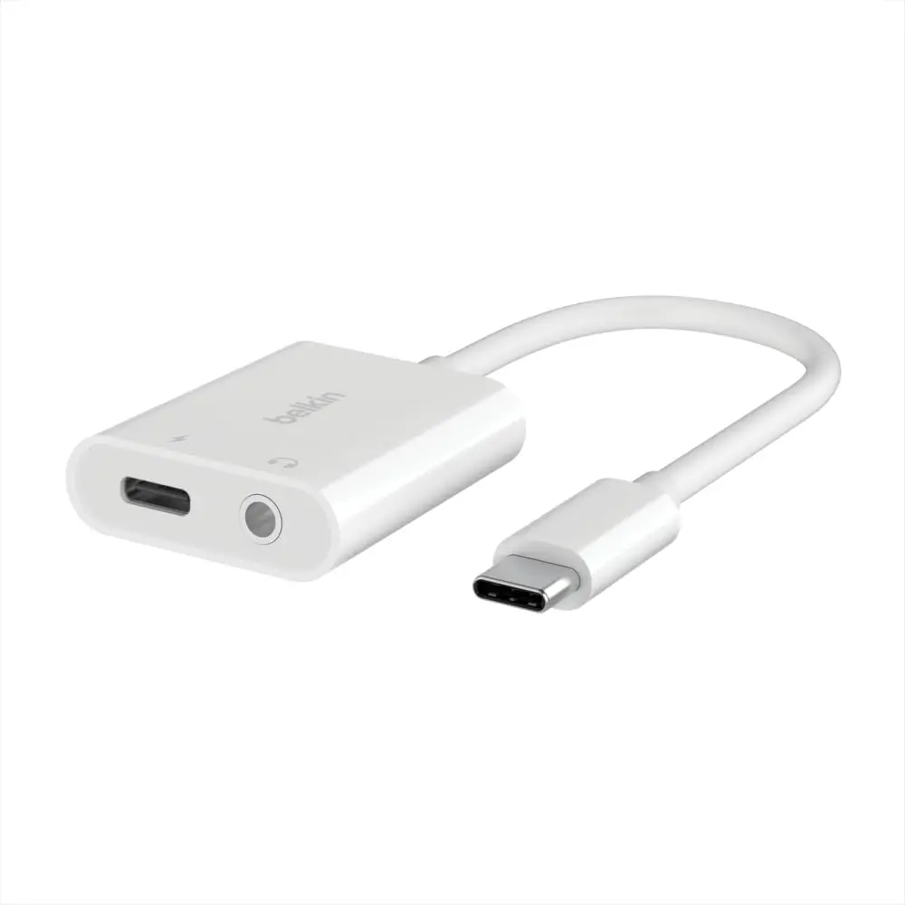 Belkin Rockstar™ 3.5mm Audio with USB-C Charge Adaptor Included, White (Pack of 6) | Dual Port USB-C Audio & Fast Charging - main product image