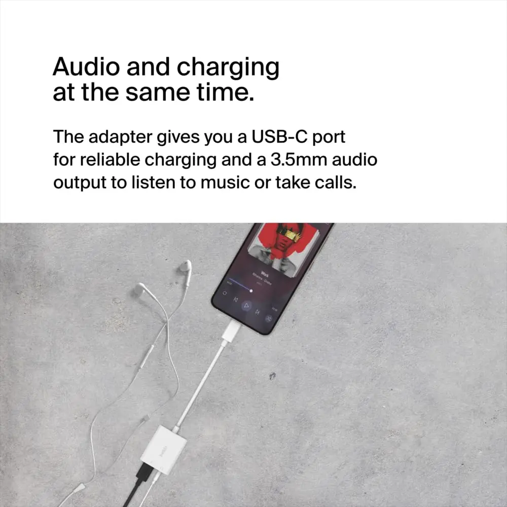 Belkin Rockstar™ 3.5mm Audio with USB-C Charge Adaptor Included, White (Pack of 6) | Dual Port USB-C Audio & Fast Charging - view 2