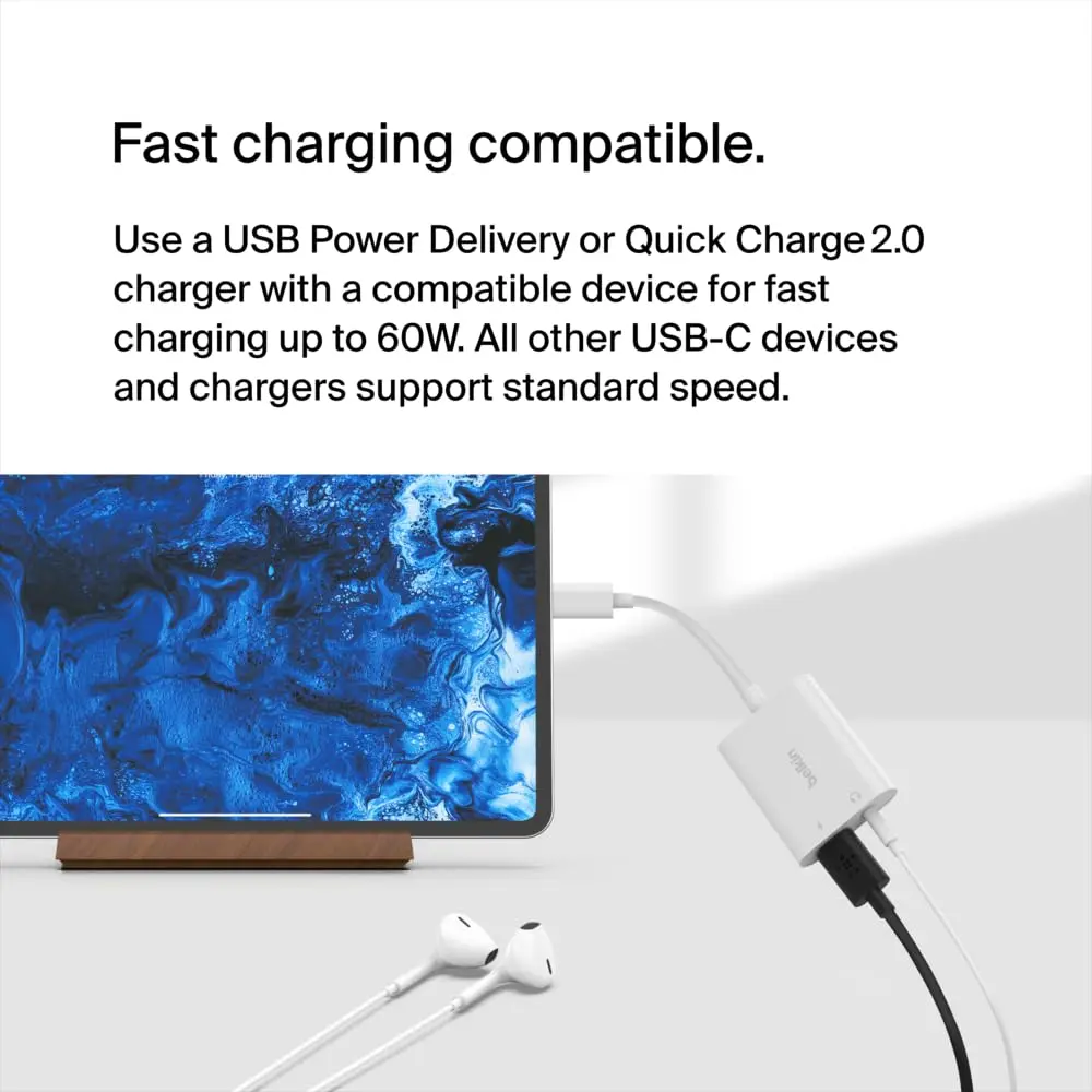 Belkin Rockstar™ 3.5mm Audio with USB-C Charge Adaptor Included, White (Pack of 6) | Dual Port USB-C Audio & Fast Charging - view 3