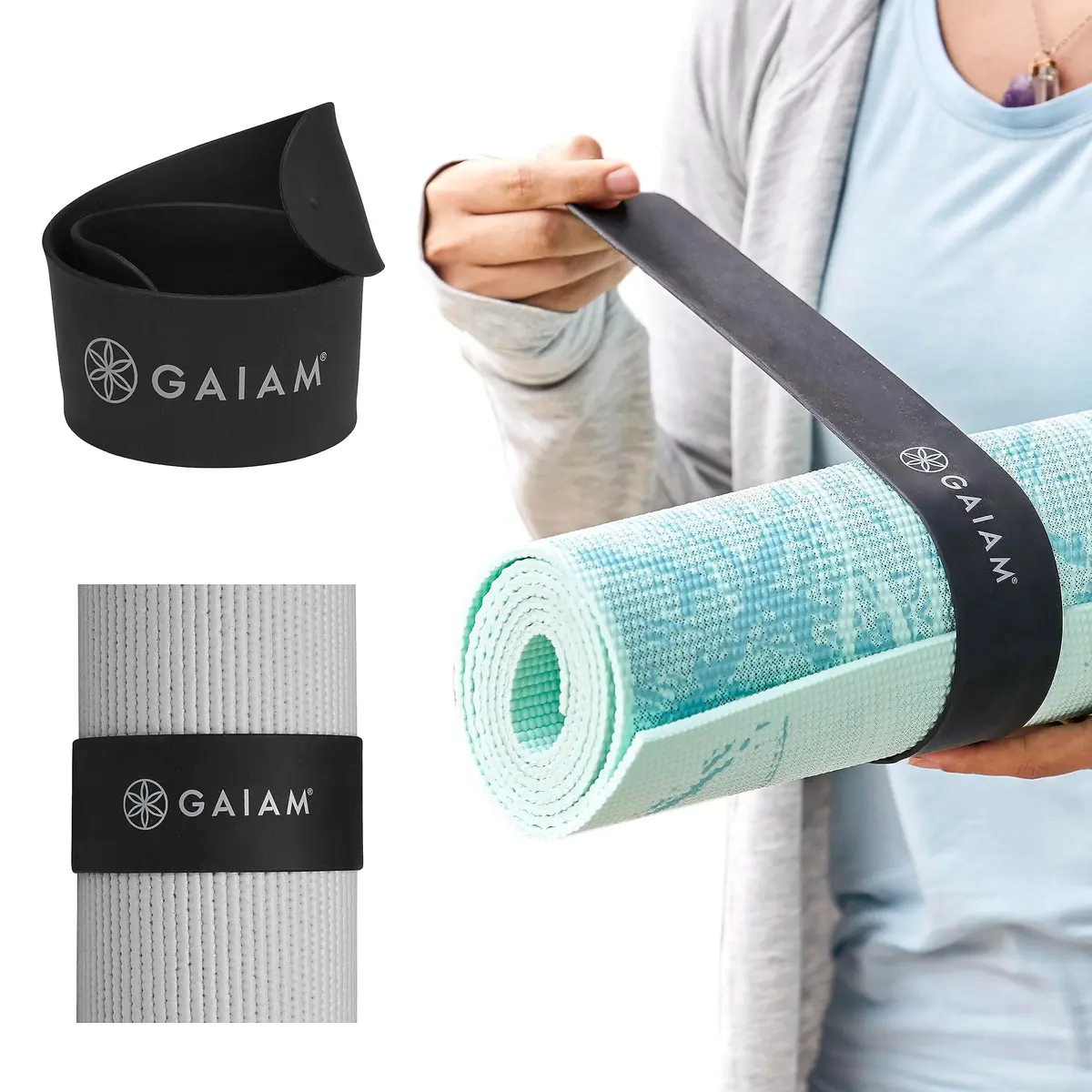 Gaiam Yoga Mat Strap Slap Band | Secure & Travel-Friendly (20"L x 1.5"W) Black - main product image