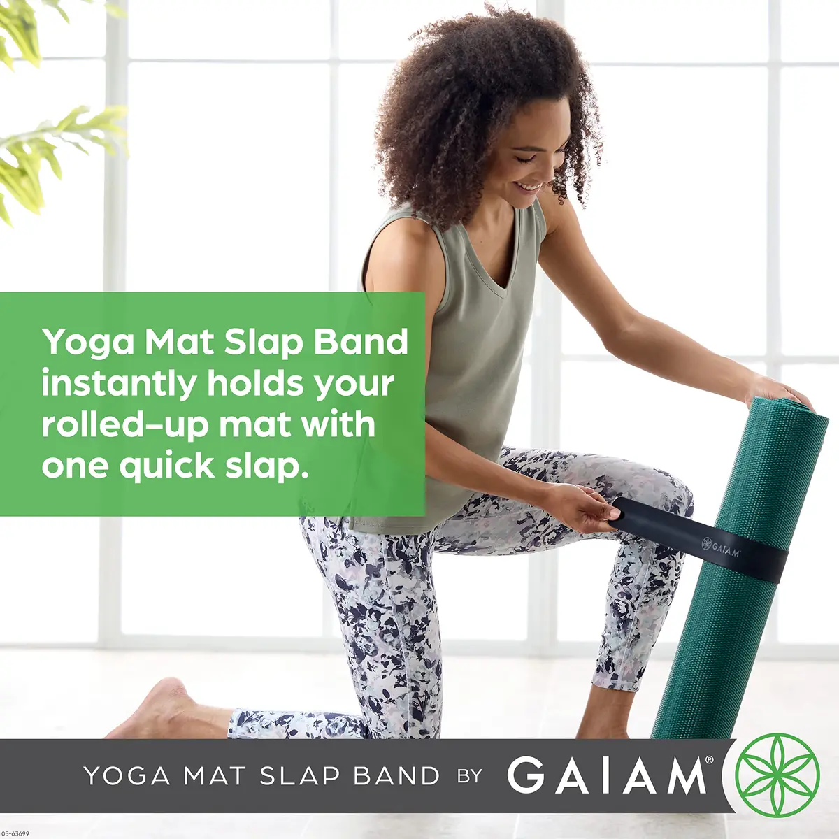 Gaiam Yoga Mat Strap Slap Band | Secure & Travel-Friendly (20"L x 1.5"W) Black - view 2