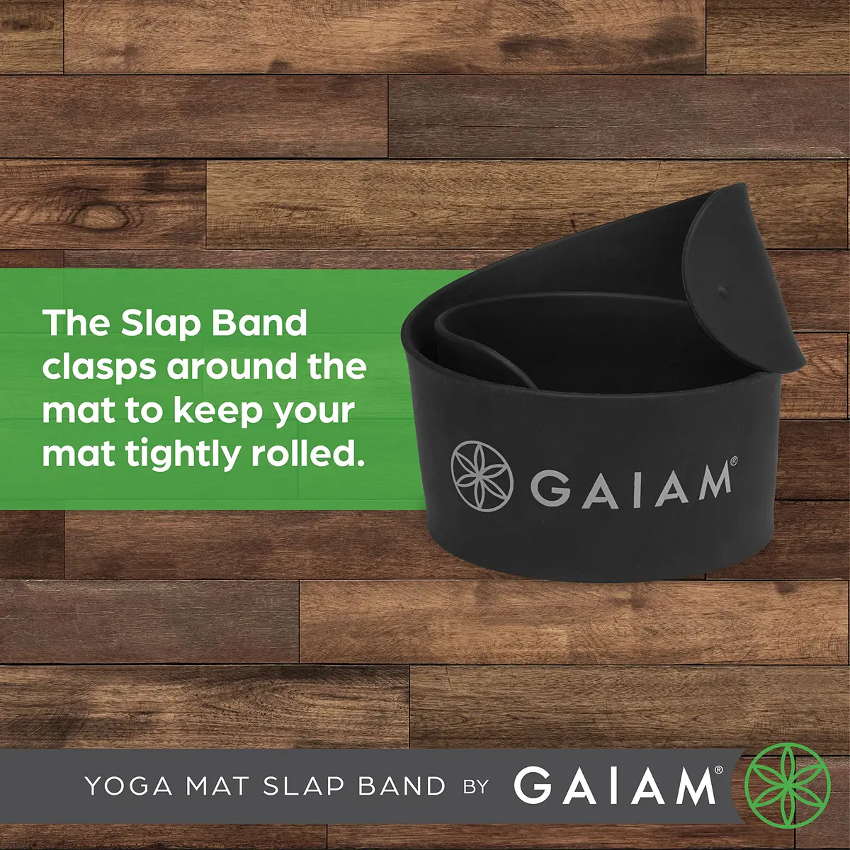 Gaiam Yoga Mat Strap Slap Band | Secure & Travel-Friendly (20"L x 1.5"W) Black - view 3
