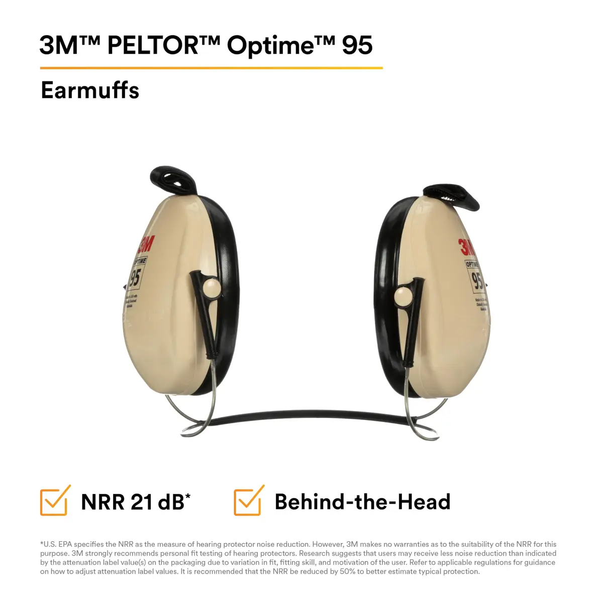 3M PELTOR Optime 95 Earmuffs, Behind-the-Head, 21 dB NRR, 78 oz (2.22 kg) | Industrial Hearing Protection - view 2