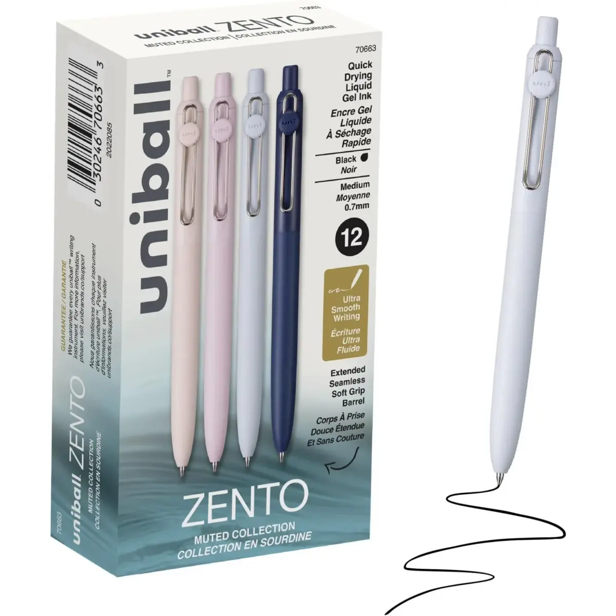 Uni-Ball Zento Liquid Gel Ink Retractable Pens, Medium Point (0.7mm), Muted Barrels, Black Ink, Pack of 144 | Smooth Writing for Professionals & Students - main product image