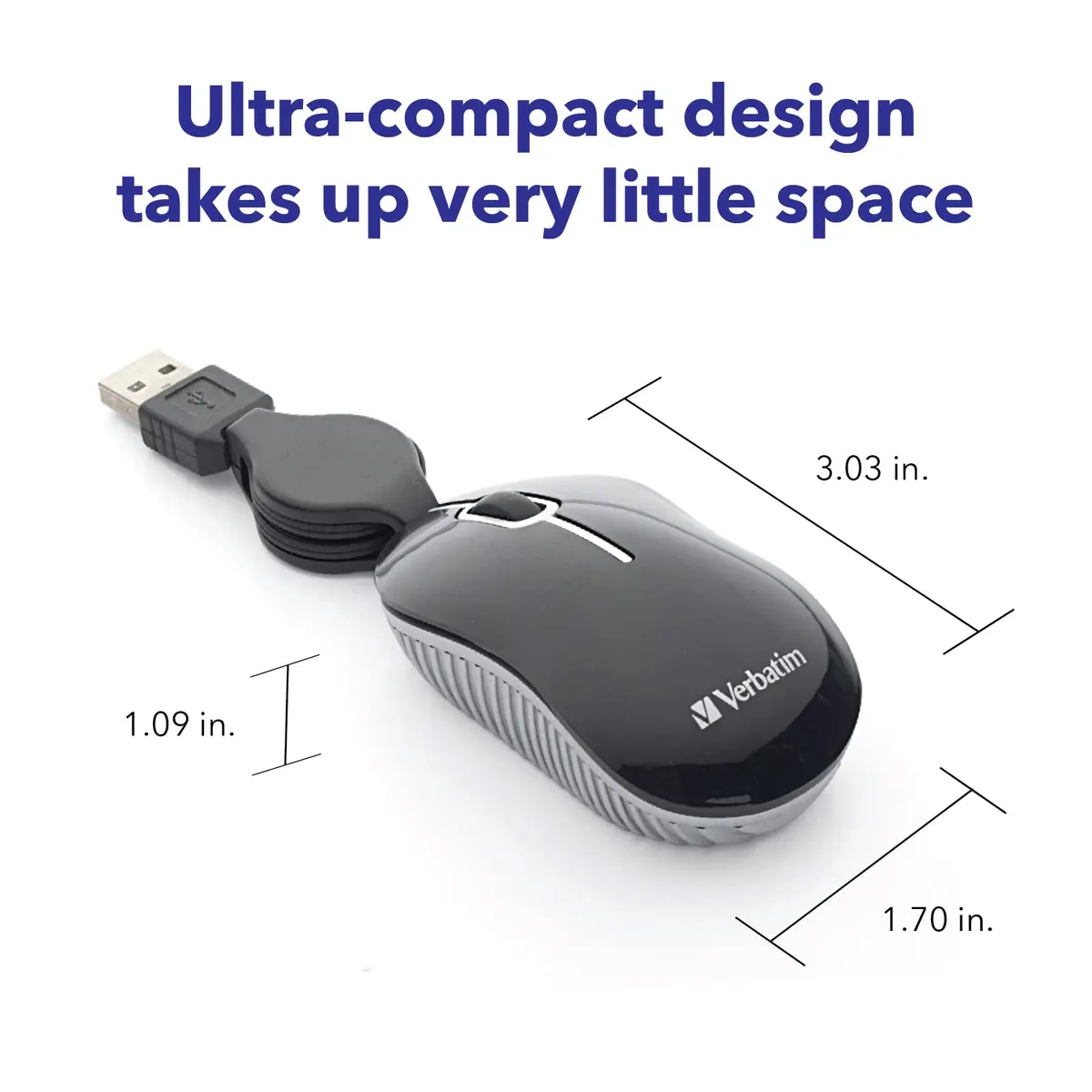 Verbatim Wired Optical Computer Mini USB-A Mouse - Pack of 10 | Plug & Play Retractable Cable - view 3