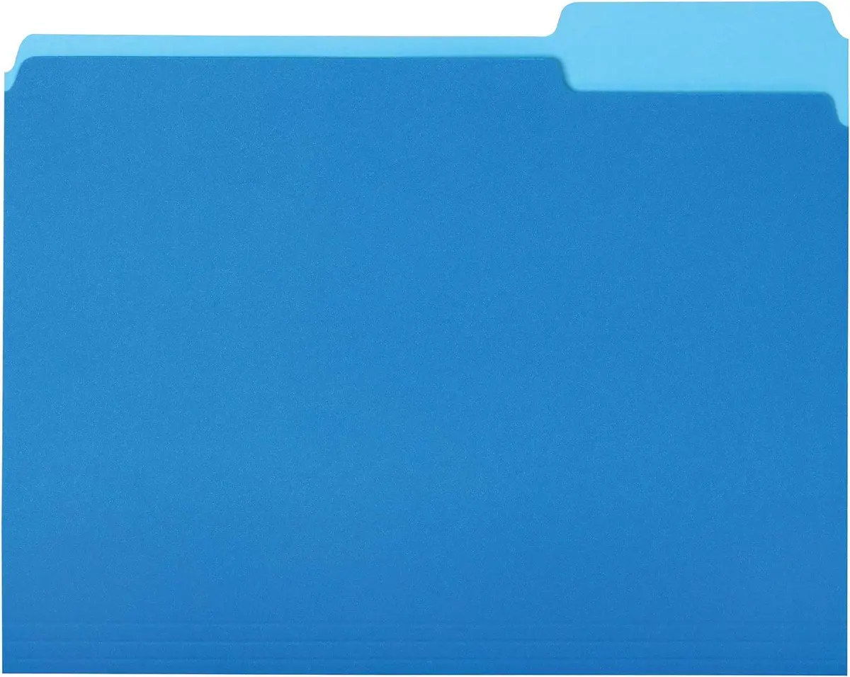 Amazon Basics File Folders for Organization, Letter Size, 1/3 Cut Tab, Blue, Pack of 360 | 360 Folders for Everyday Filing - main product image