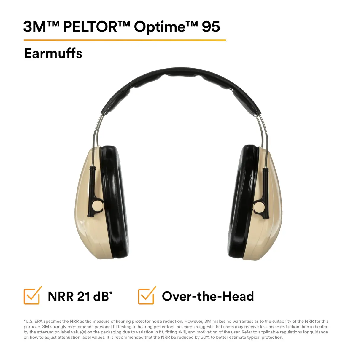3M Peltor H6AV Optime 95 Noise Reduction Earmuffs, Beige, 21dB NRR | Industrial Use Pack of 10 - view 2