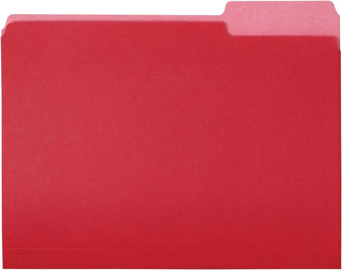 Amazon Basics File Folders, Letter Size, 1/3 Cut Tab, Red, 360 Pack | Durable Red Covers with Lighter Interiors - main product image