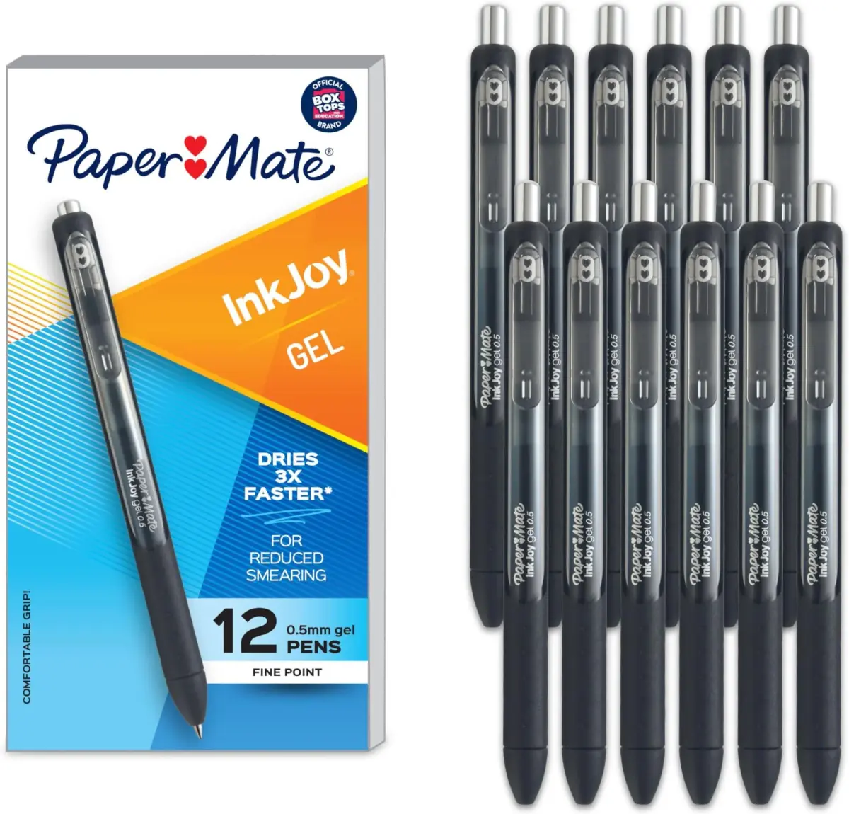 Paper Mate InkJoy Gel Pens, Retractable, Fine Point (0.5mm), Black Ink, Comfortable Grip, 12 Count (Pack of 12) | Smooth Ink Flow for Students & Office - main product image