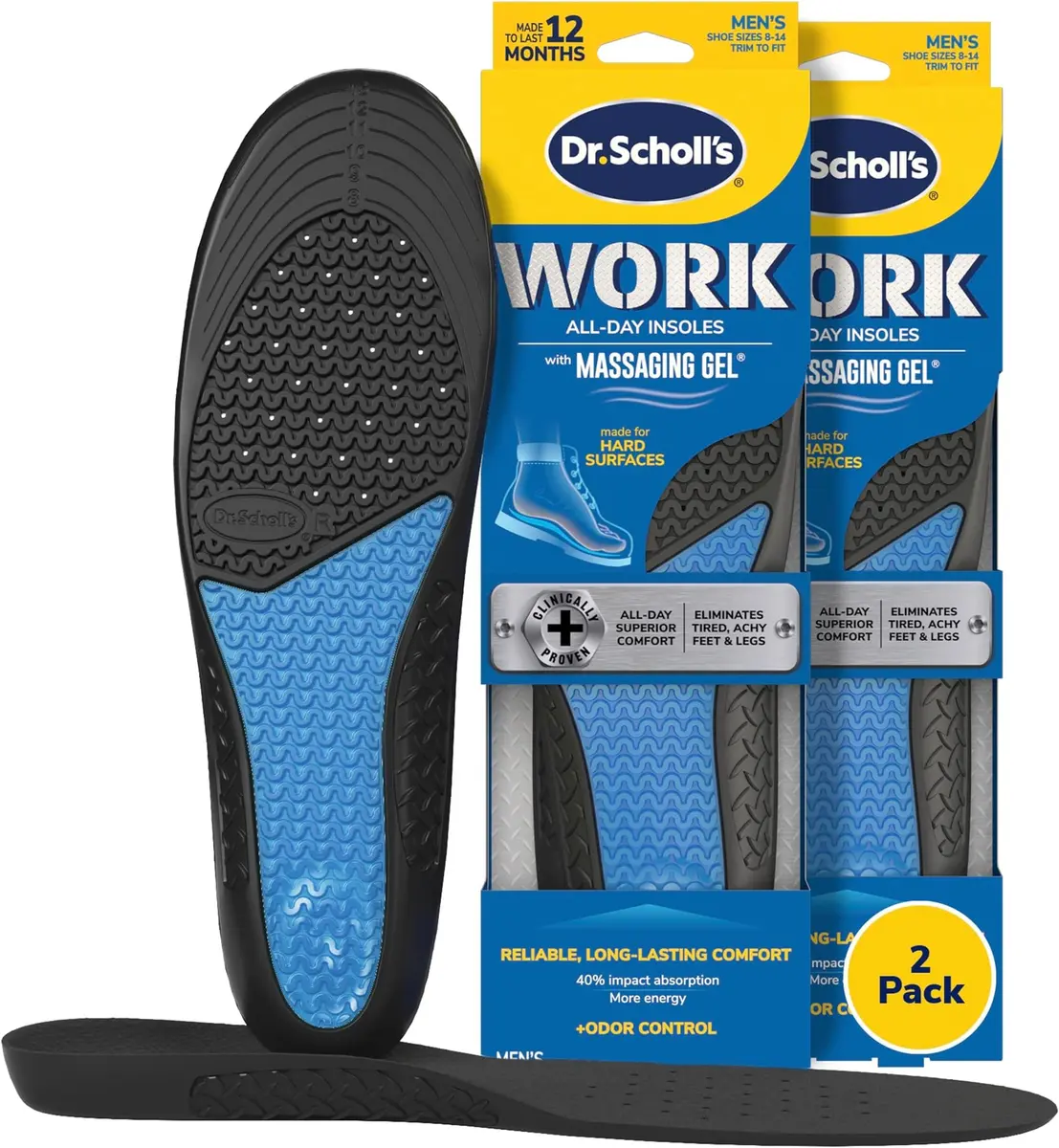 Dr. Scholl's Work All-Day Insoles for Men 12-Pair Pack | Clinically Proven Shock Absorption & Arch Support - main product image