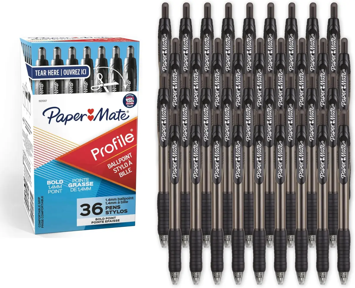 Paper Mate Profile Retractable Ballpoint Pens Bold Point 1.4mm Black, 216 Count (Pack of 6) | Smooth Ink Flow - main product image