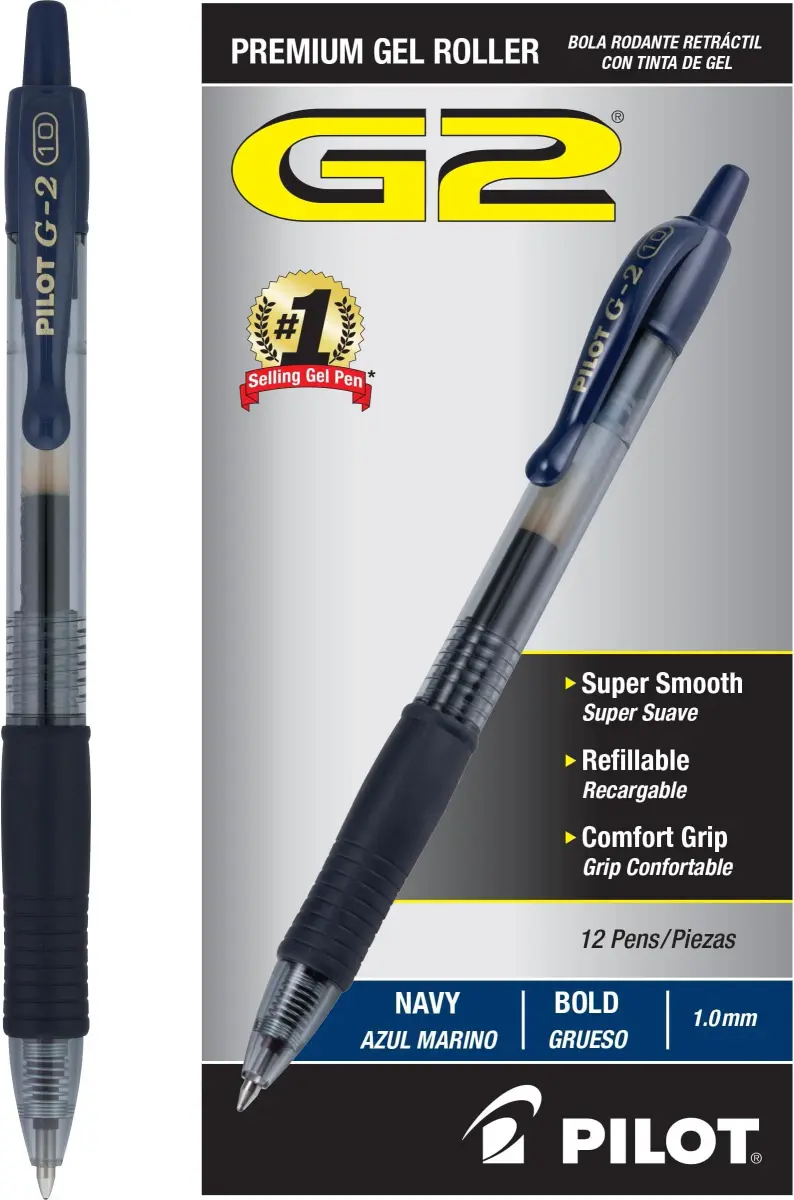 PILOT G2 Premium Gel Roller Pens, Bold Point 1 MM, Navy (Pack of 144) | Longest-Lasting Gel Ink Pen - main product image