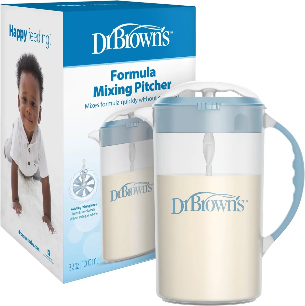 Dr. Brown's Baby Formula Mixing Pitcher with Adjustable Stopper, 36 oz, BPA-Free, Blue (Pack of 6) | No Drip Spout, Locking Lid - main product image
