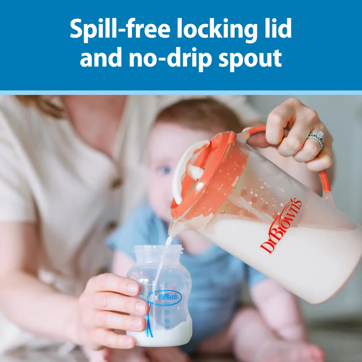Dr. Brown's Baby Formula Mixing Pitcher with Adjustable Stopper, 36 oz, BPA-Free, Blue (Pack of 6) | No Drip Spout, Locking Lid - view 5