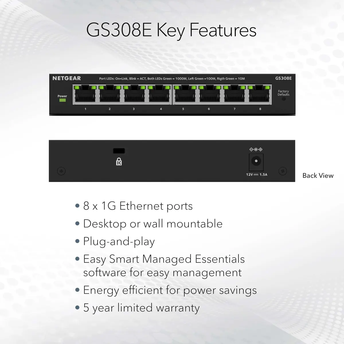 NETGEAR 8-Port Gigabit Ethernet Easy Smart Managed Switch (GS308E) - Pack of 6 | Silent Operation, Desktop or Wall Mount - view 2
