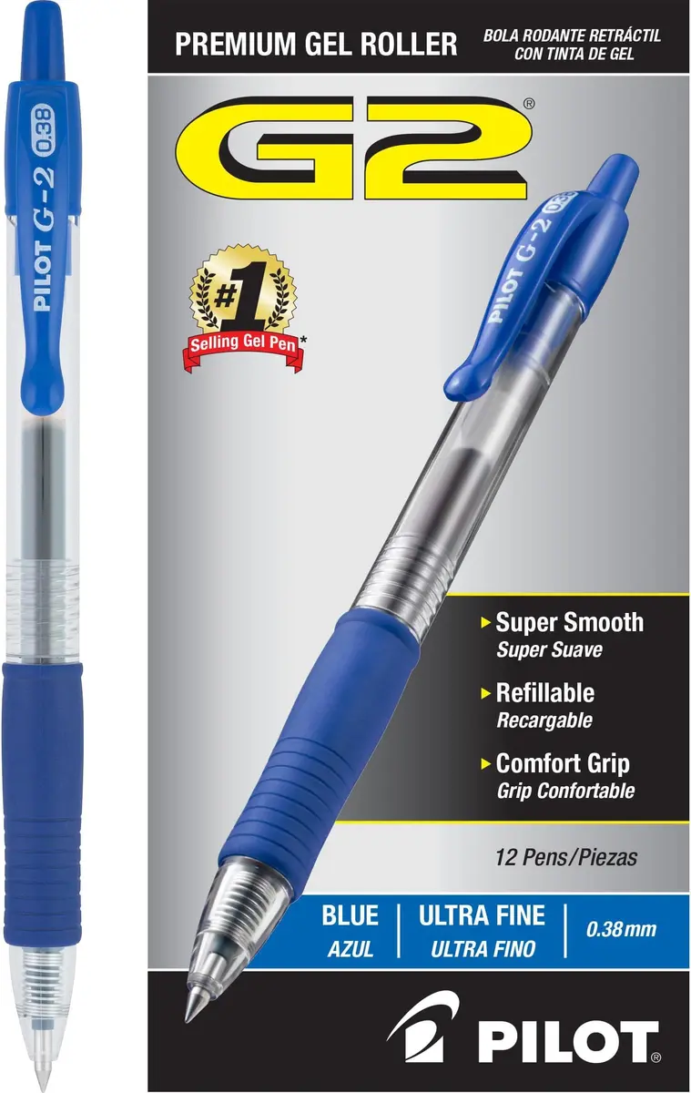 PILOT G2 Premium Retractable Gel Pens, Ultra Fine 0.38mm, Blue Ink, 12 Count (Pack of 12) | Smooth Writing, Long-Lasting, Refillable - main product image