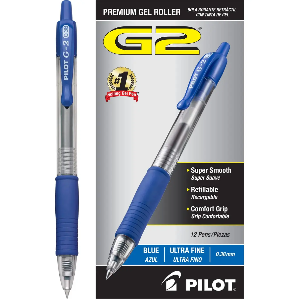 PILOT G2 Premium Retractable Gel Pens, Ultra Fine 0.38mm, Blue Ink, 12 Count (Pack of 12) | Smooth Writing, Long-Lasting, Refillable - view 2