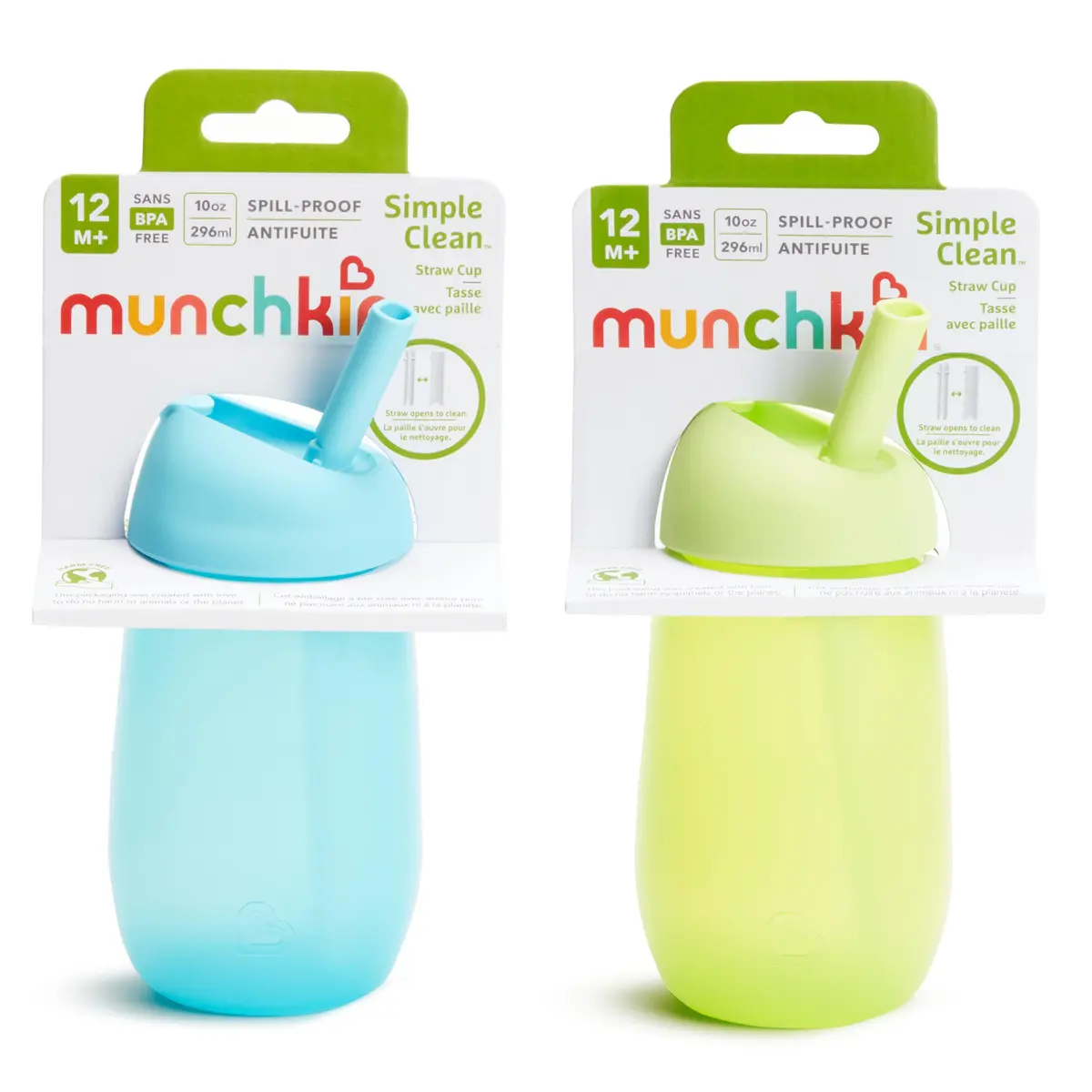 Munchkin Simple Clean Straw Cups for Toddlers 12+ Months, 300ml (10 Fl Oz), Blue/Green, 12 Count | Spill-Proof & Easy-Clean Straw - view 7