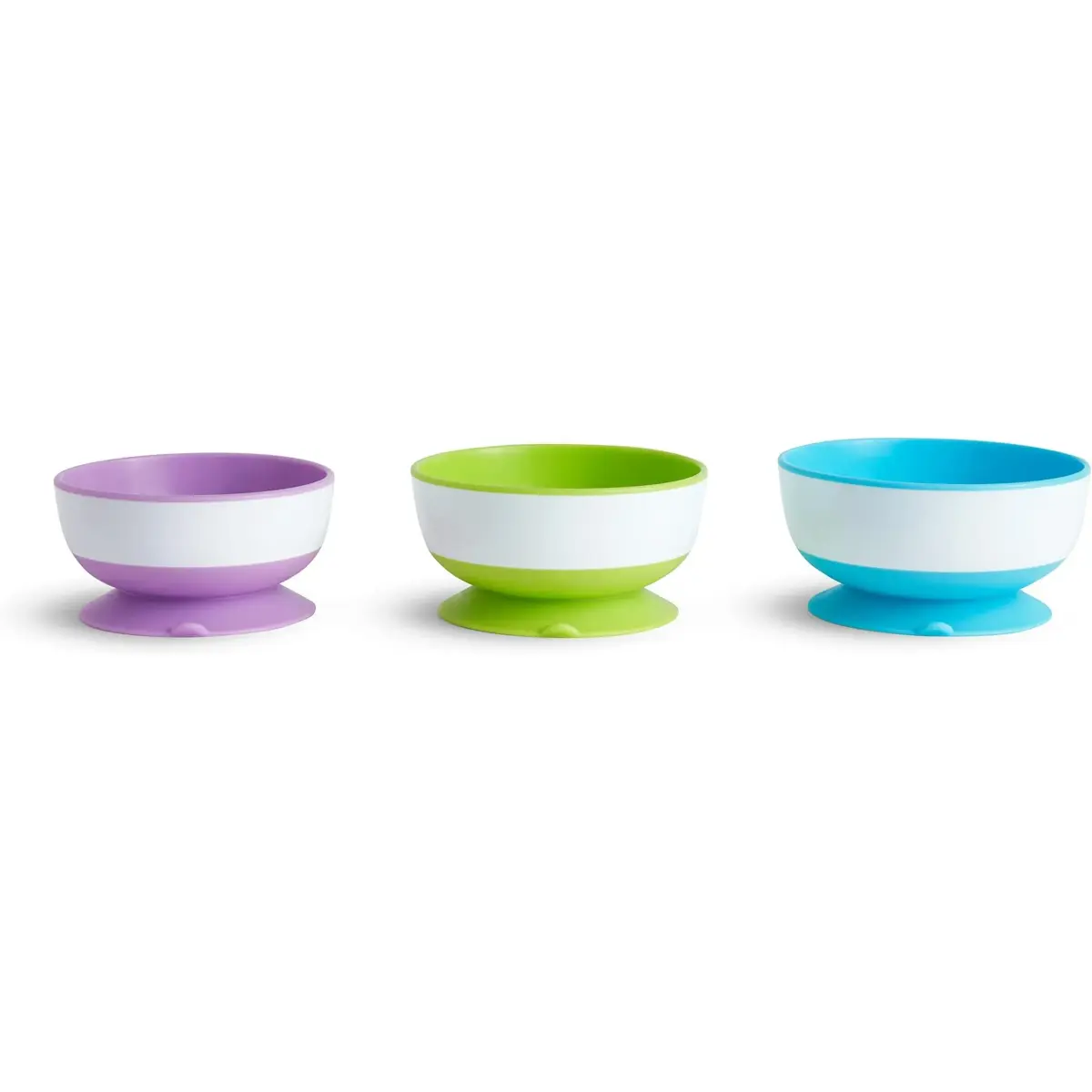 Munchkin Stay Put Suction Bowls Blue/Green/Purple 8oz (237ml) | BPA-Free Silicone Baby & Toddler Feeding Set - main product image