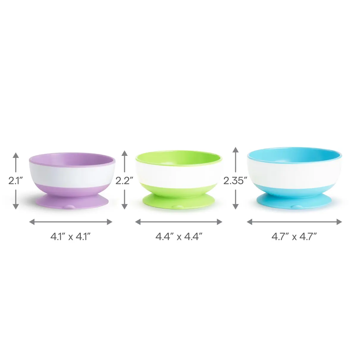 Munchkin Stay Put Suction Bowls Blue/Green/Purple 8oz (237ml) | BPA-Free Silicone Baby & Toddler Feeding Set - view 7