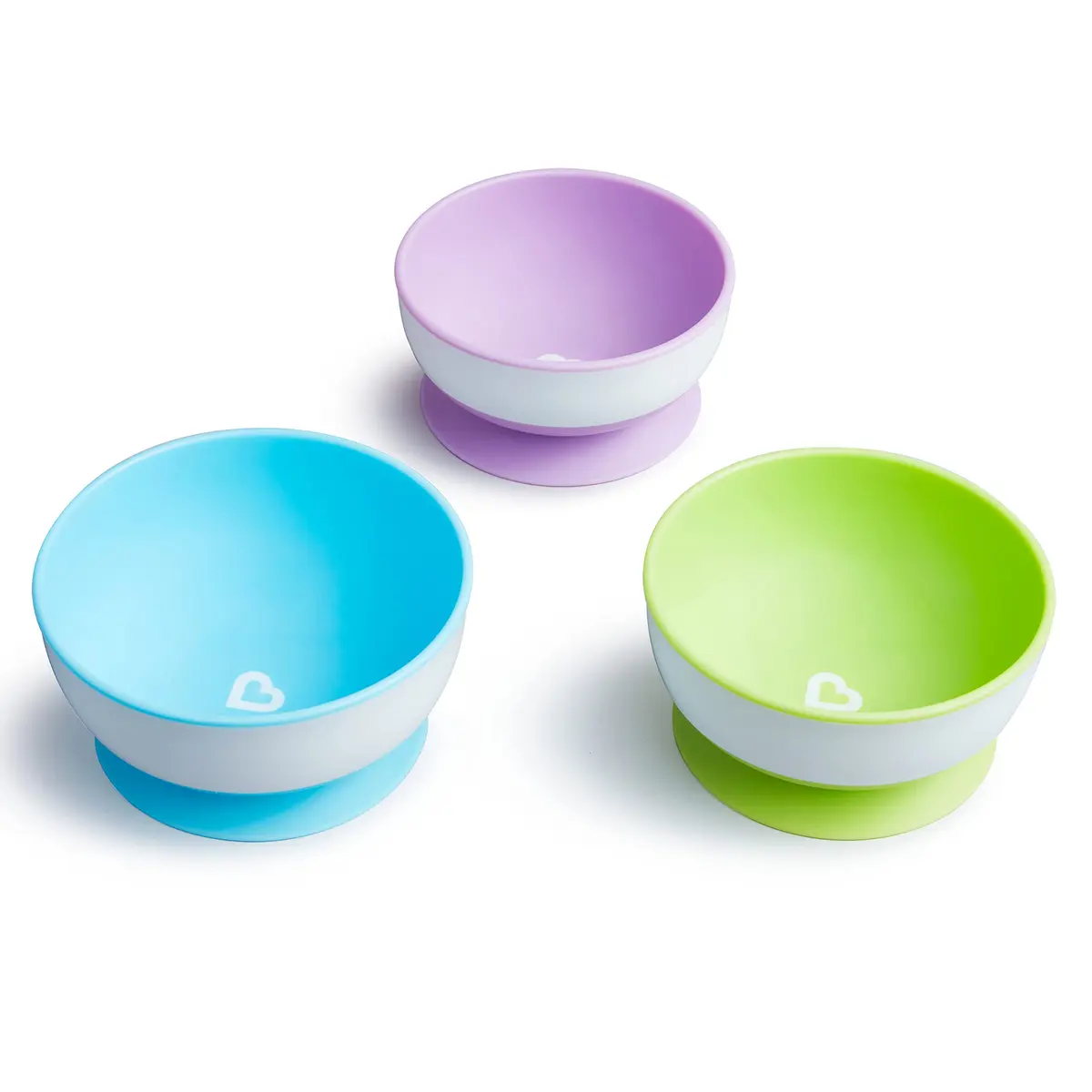 Munchkin Stay Put Suction Bowls Blue/Green/Purple 8oz (237ml) | BPA-Free Silicone Baby & Toddler Feeding Set - view 3