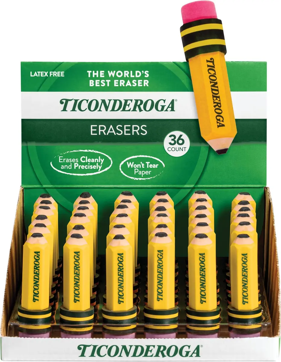 Ticonderoga Pencil Shaped Erasers, Yellow 432 Count (12 Packs) | Smudge-Free Corrections - main product image
