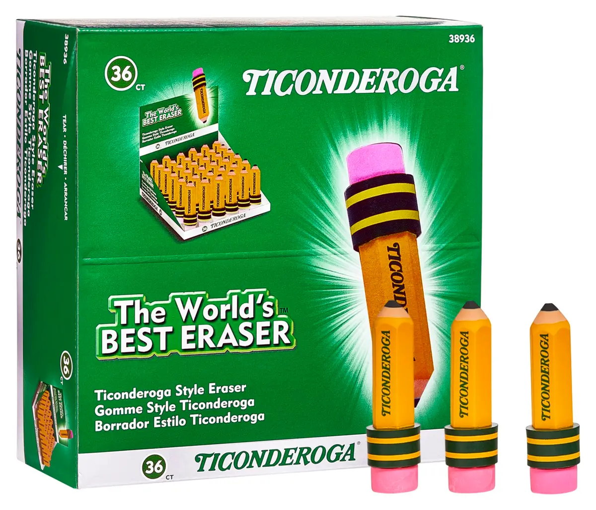 Ticonderoga Pencil Shaped Erasers, Yellow 432 Count (12 Packs) | Smudge-Free Corrections - view 5