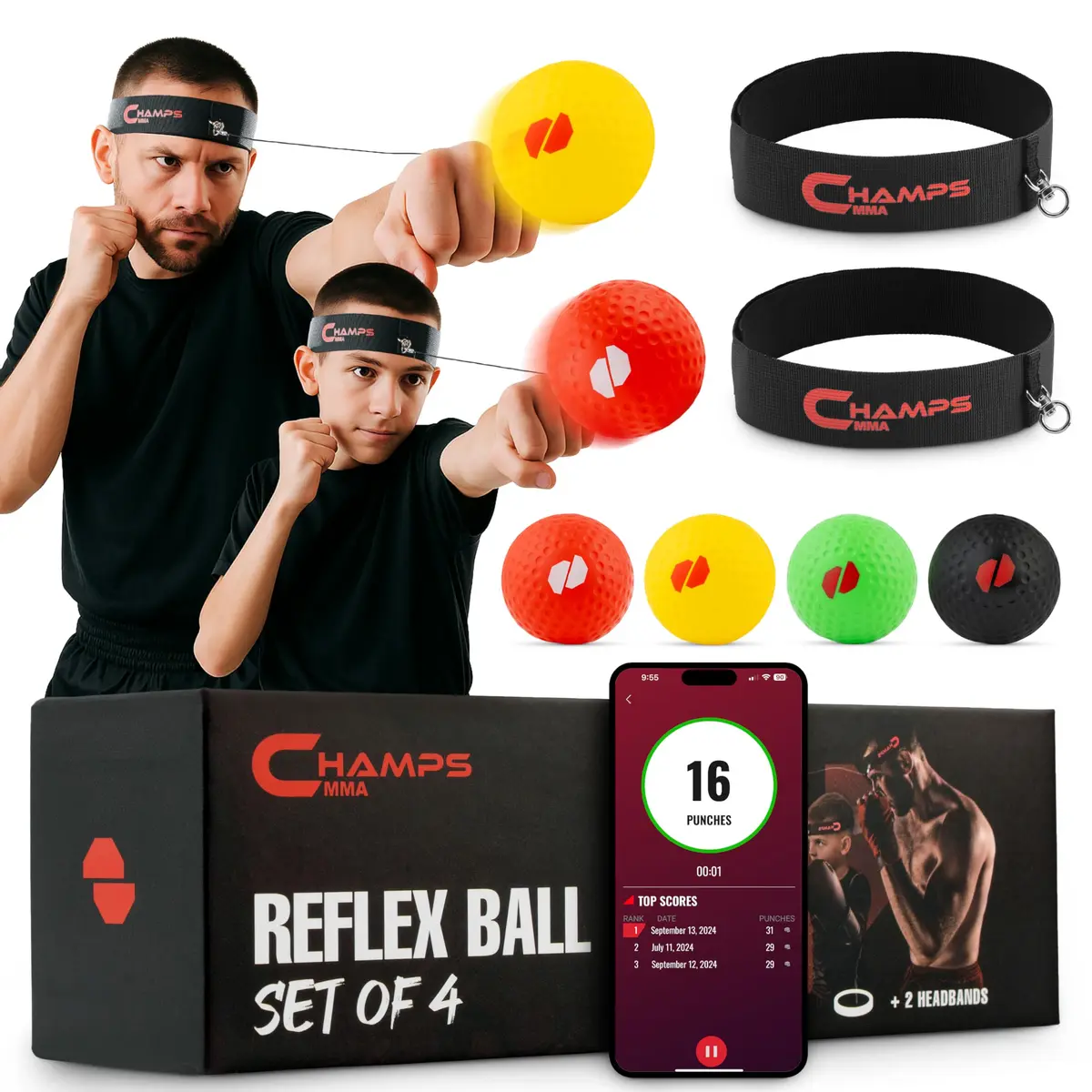 Champs MMA Boxing Reflex Ball Set with Punch Counter App | Improve Speed & Reaction (70-120 chars) - main product image