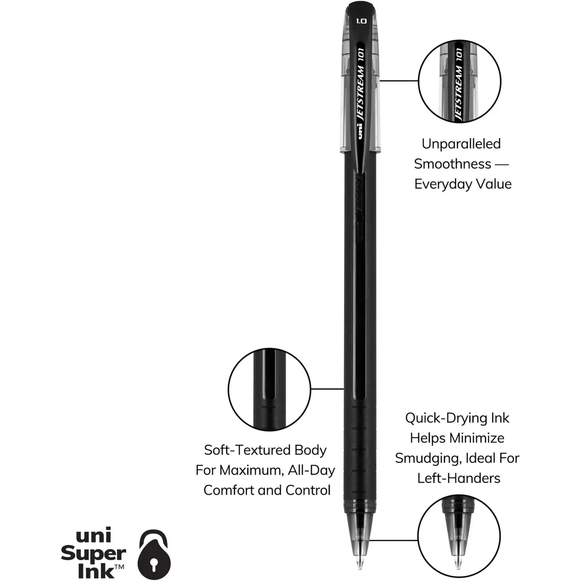 Uni-Ball Jetstream 101 Rollerball Pens, Stick, Bold 1mm, Black Ink, Black Barrel | Pack of 144 - view 9