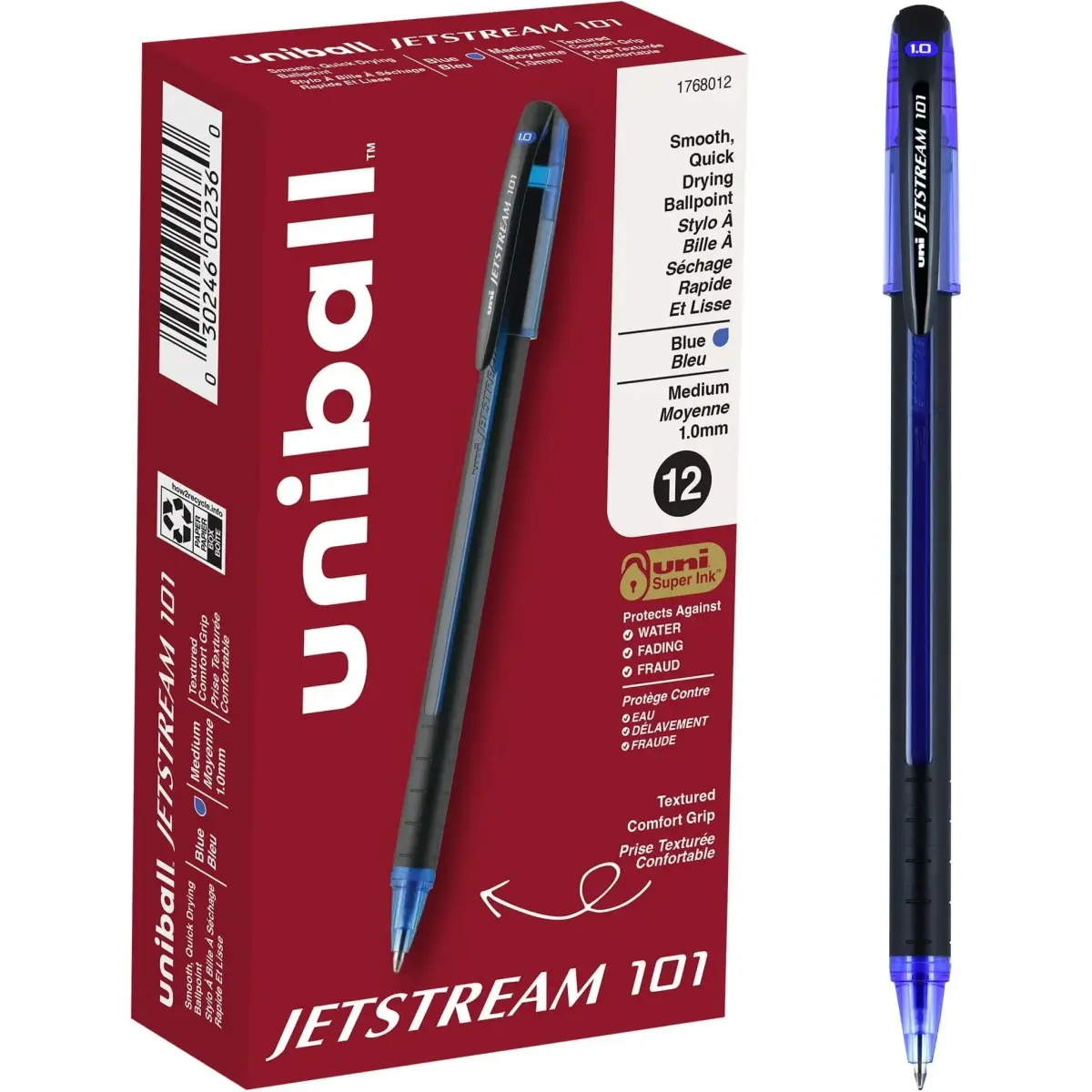 Uni-Ball Jetstream 101 Ball Point Pens, Bold Point, Blue Ink, 1.0 mm (Pack of 144) - main product image