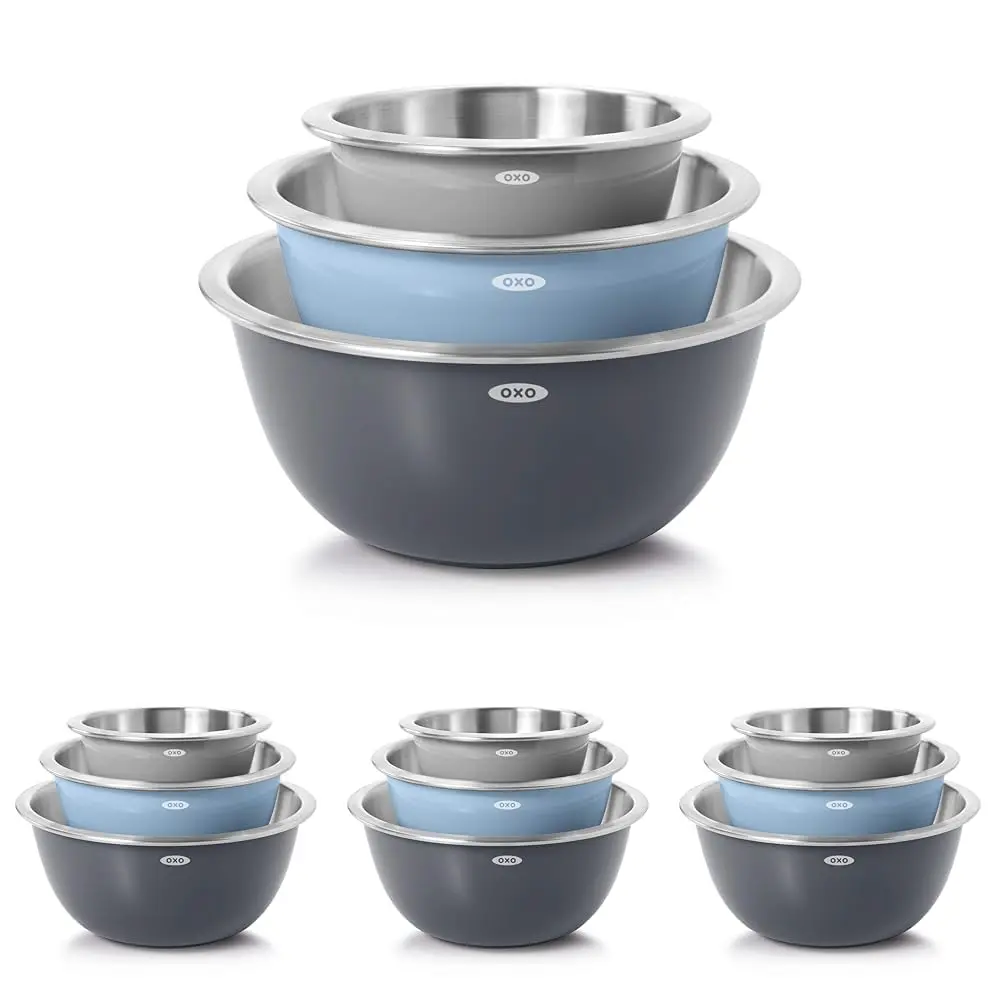 OXO Good Grips 3-Piece Stainless Steel Mixing Bowl Set with Non-Skid Bottoms - Blue/Gray (1.5, 3, 5-Quart) - main product image