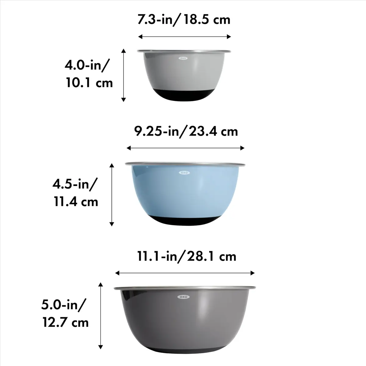 OXO Good Grips 3-Piece Stainless Steel Mixing Bowl Set with Non-Skid Bottoms - Blue/Gray (1.5, 3, 5-Quart) - view 6