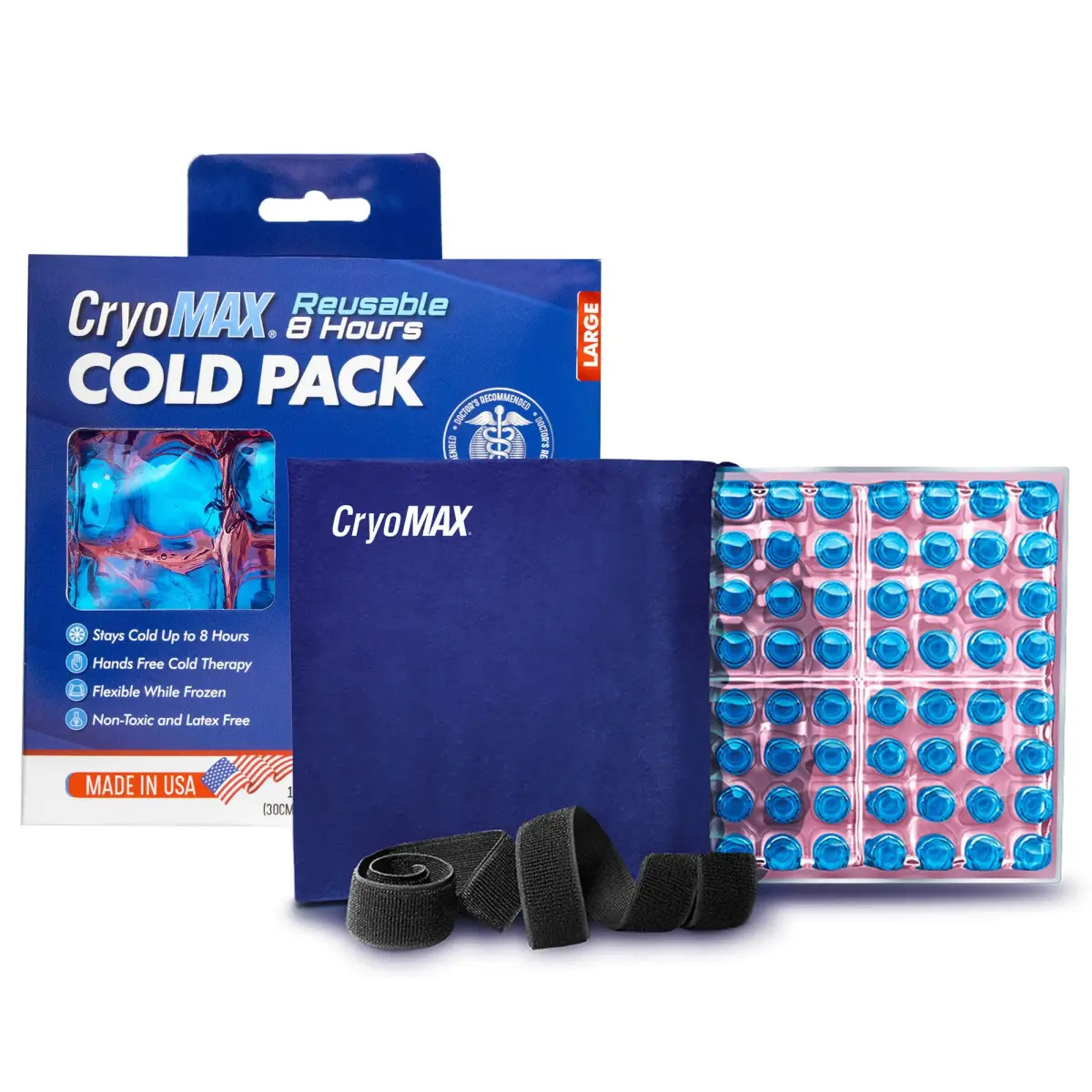CryoMAX Reusable Cold Pack, Large 12" x 12" (30.5cm x 30.5cm), 8-Hour Therapy, Pack of 12 | Flexible, Even Cooling - main product image