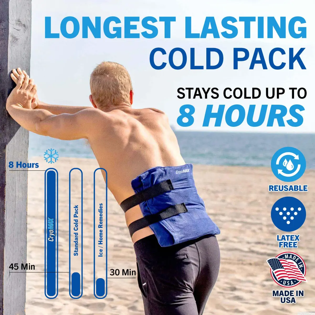 CryoMAX Reusable Cold Pack, Large 12" x 12" (30.5cm x 30.5cm), 8-Hour Therapy, Pack of 12 | Flexible, Even Cooling - view 3