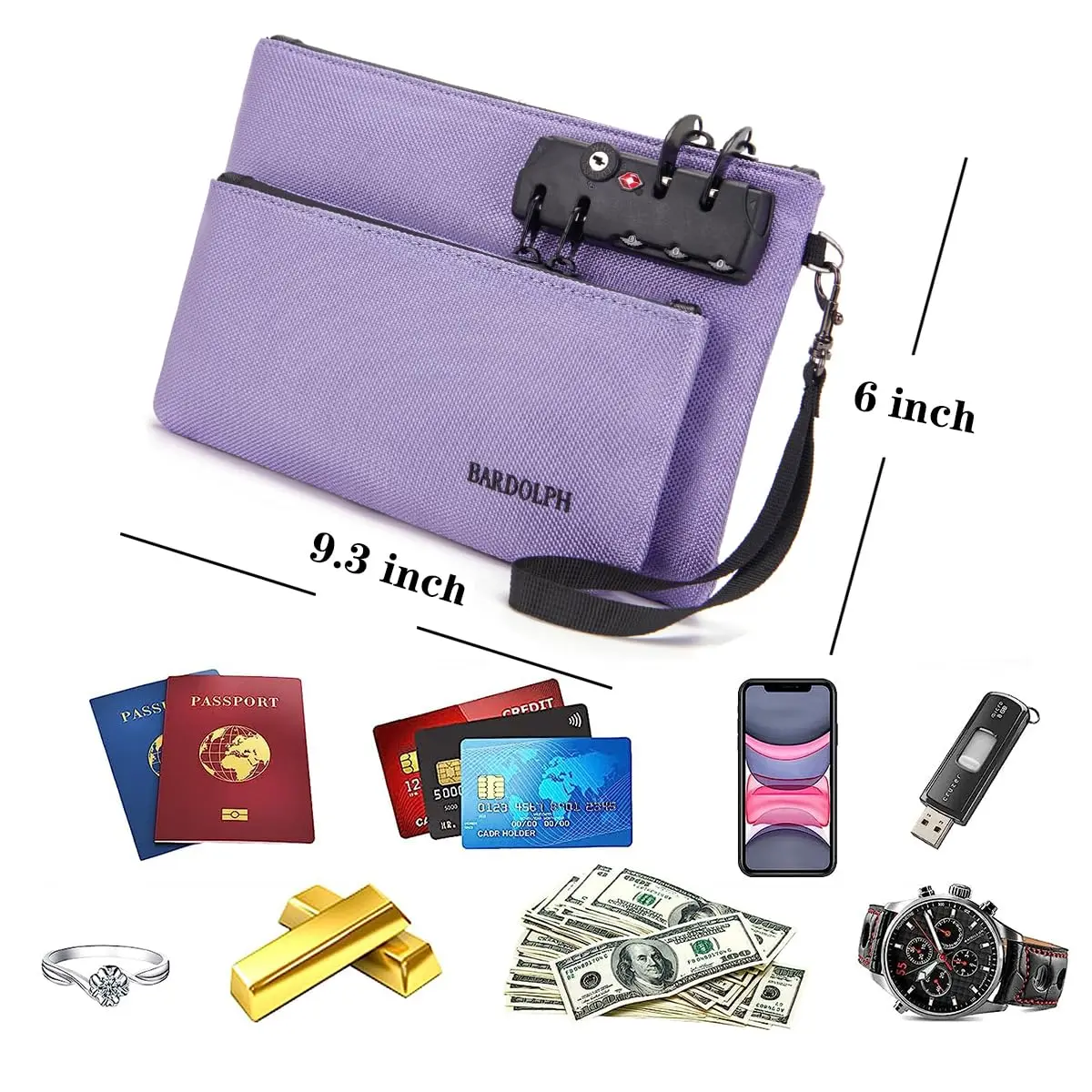 BARDOLPH Double Layer Lockable Money Bag with Zipper and 3-Digit Code Lock, Small (24cm x 16cm x 3cm) | Secure Cash and Document Transport - view 3