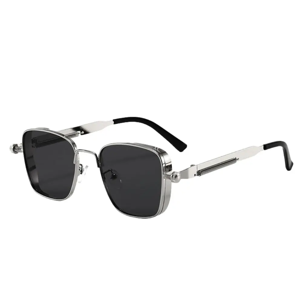 Shiratori Steampunk Vintage Square Sunglasses - Retro Metal Frame Unisex UV400 (50mm Lens, Silver) - main product image