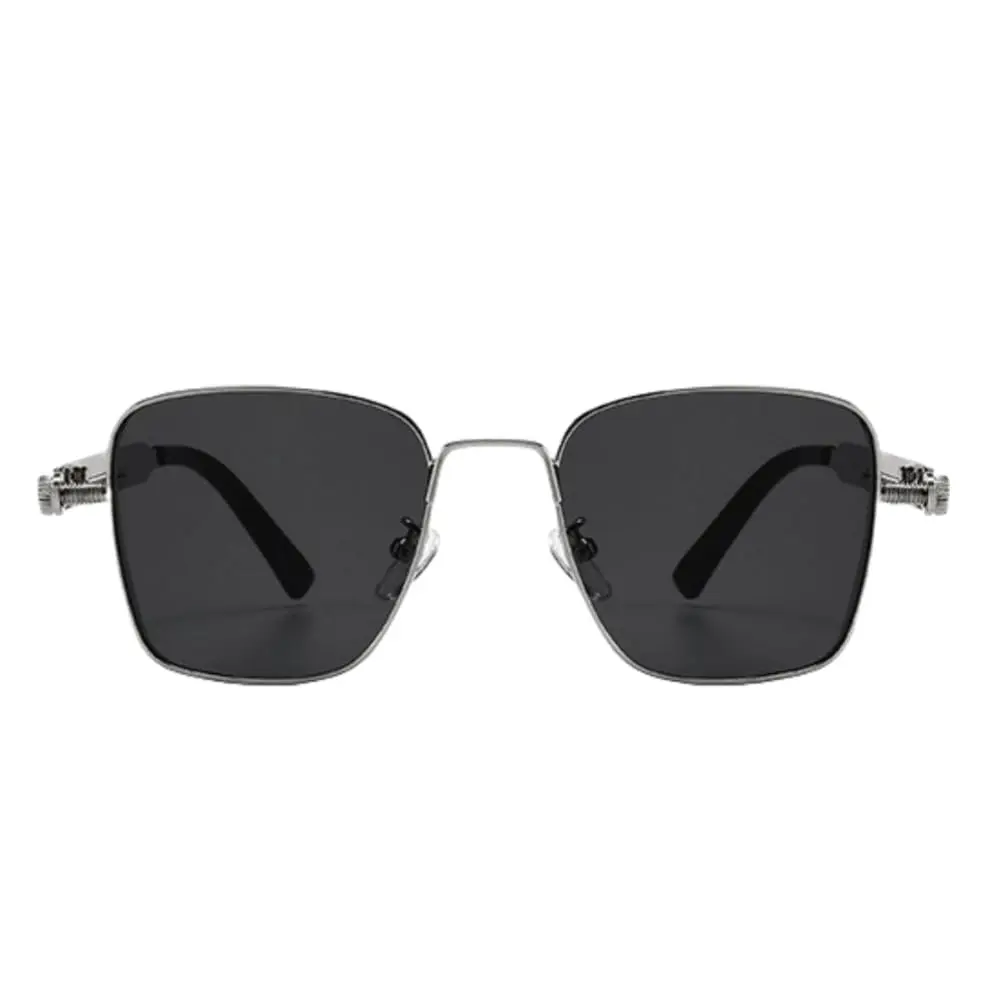 Shiratori Steampunk Vintage Square Sunglasses - Retro Metal Frame Unisex UV400 (50mm Lens, Silver) - view 2