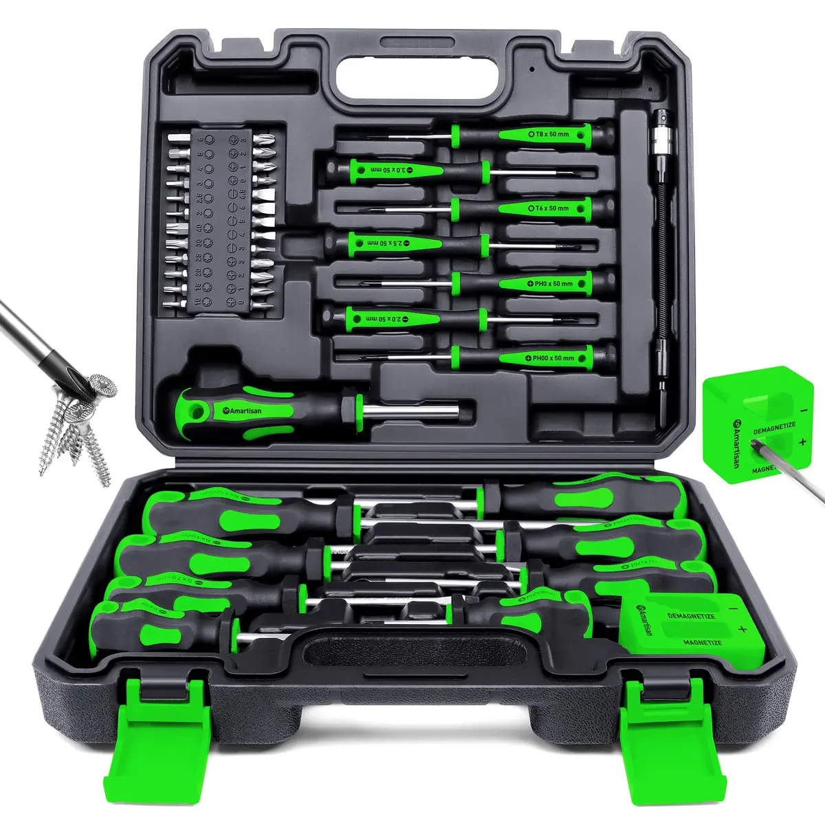 Amartisan 43-Piece Magnetic Screwdriver Set with Case, Green | Precision & Multi-Bit Tools - main product image