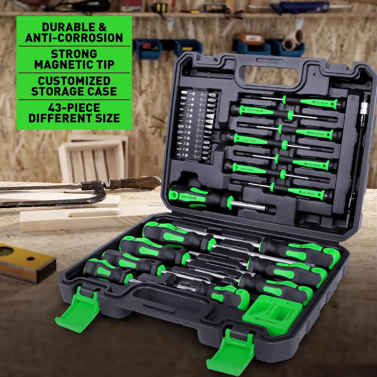 Amartisan 43-Piece Magnetic Screwdriver Set with Case, Green | Precision & Multi-Bit Tools - view 4